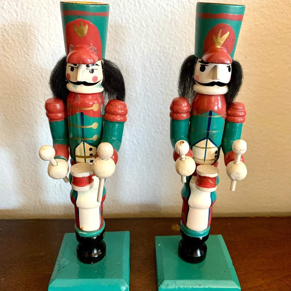Vintage Christmas nutcracker taper candle holders Hand Painted Set